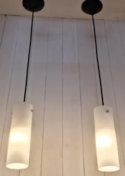 Sale Pamono Mid-Century Minimalist Ceiling Lamps with Opaque White Glass Shades, 1960s, Set of 2