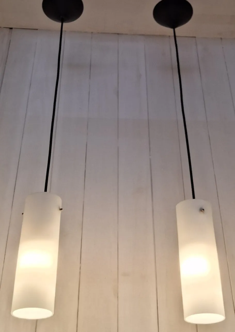 Sale Pamono Mid-Century Minimalist Ceiling Lamps with Opaque White Glass Shades, 1960s, Set of 2