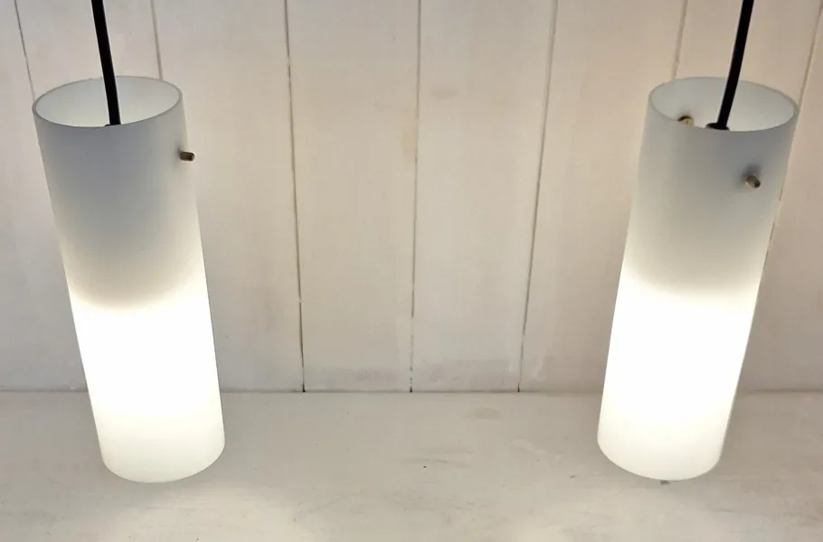 Sale Pamono Mid-Century Minimalist Ceiling Lamps with Opaque White Glass Shades, 1960s, Set of 2