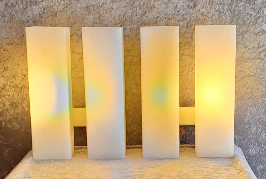 New Pamono Mid-Century Minimalist Cuboid Wall Lamps in White Metal with Double Opaque White Glass Shades from Doria, 1960s, Set of 2