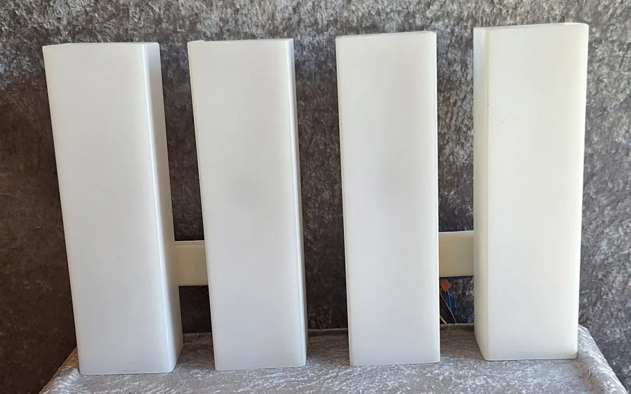 New Pamono Mid-Century Minimalist Cuboid Wall Lamps in White Metal with Double Opaque White Glass Shades from Doria, 1960s, Set of 2