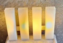 New Pamono Mid-Century Minimalist Cuboid Wall Lamps in White Metal with Double Opaque White Glass Shades from Doria, 1960s, Set of 2