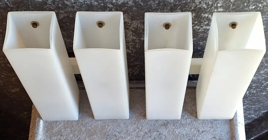 New Pamono Mid-Century Minimalist Cuboid Wall Lamps in White Metal with Double Opaque White Glass Shades from Doria, 1960s, Set of 2