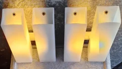 New Pamono Mid-Century Minimalist Cuboid Wall Lamps in White Metal with Double Opaque White Glass Shades from Doria, 1960s, Set of 2