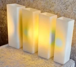 New Pamono Mid-Century Minimalist Cuboid Wall Lamps in White Metal with Double Opaque White Glass Shades from Doria, 1960s, Set of 2