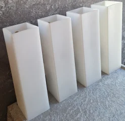 New Pamono Mid-Century Minimalist Cuboid Wall Lamps in White Metal with Double Opaque White Glass Shades from Doria, 1960s, Set of 2