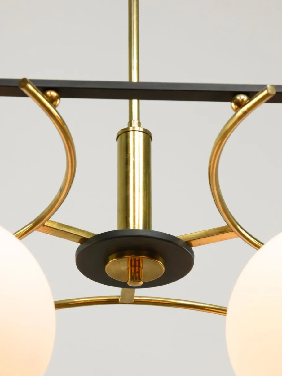Best Pamono Mid-Century Modern Brass and Opaline Chandelier, Italy