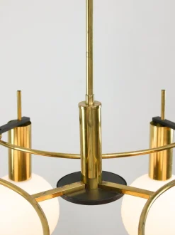 Best Pamono Mid-Century Modern Brass and Opaline Chandelier, Italy