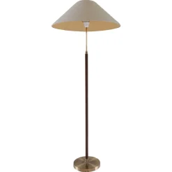 New Pamono Mid-Century Modern Brass and Brown Leather Floor Lamp from Falkenbergs Belysning, Sweden, 1960s