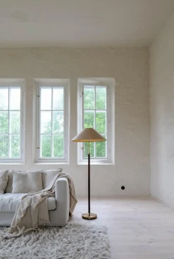 New Pamono Mid-Century Modern Brass and Brown Leather Floor Lamp from Falkenbergs Belysning, Sweden, 1960s