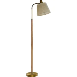 Hot Pamono Mid-Century Modern Brass and Brown Leather Floor Lamp from Falkenbergs Belysning, Sweden, 1960s