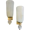 Clearance Pamono Mid-Century Modern Brass and Murano Glass Wall Sconces in the style of Barovier, 1990s, Set of 2