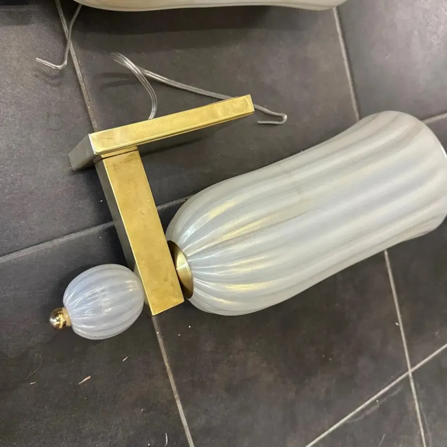 Clearance Pamono Mid-Century Modern Brass and Murano Glass Wall Sconces in the style of Barovier, 1990s, Set of 2