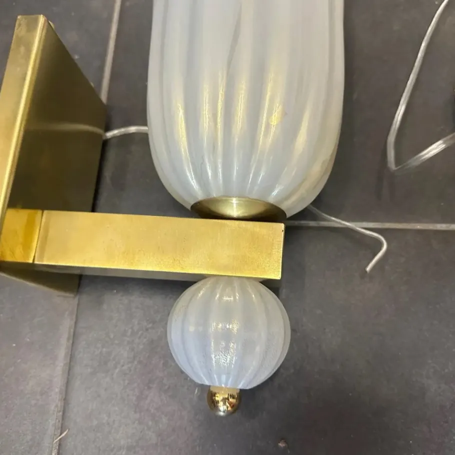 Clearance Pamono Mid-Century Modern Brass and Murano Glass Wall Sconces in the style of Barovier, 1990s, Set of 2