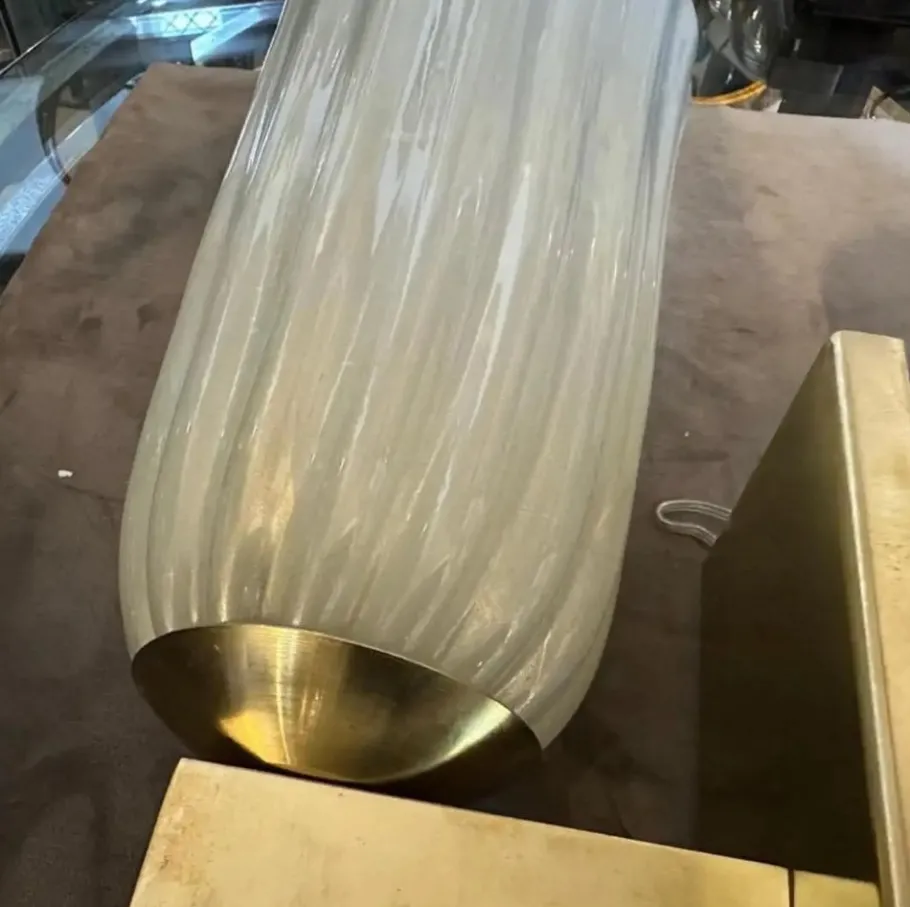 Clearance Pamono Mid-Century Modern Brass and Murano Glass Wall Sconces in the style of Barovier, 1990s, Set of 2