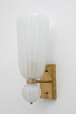 Clearance Pamono Mid-Century Modern Brass and Pulegoso Murano Glass Sconces, 1980, Set of 2