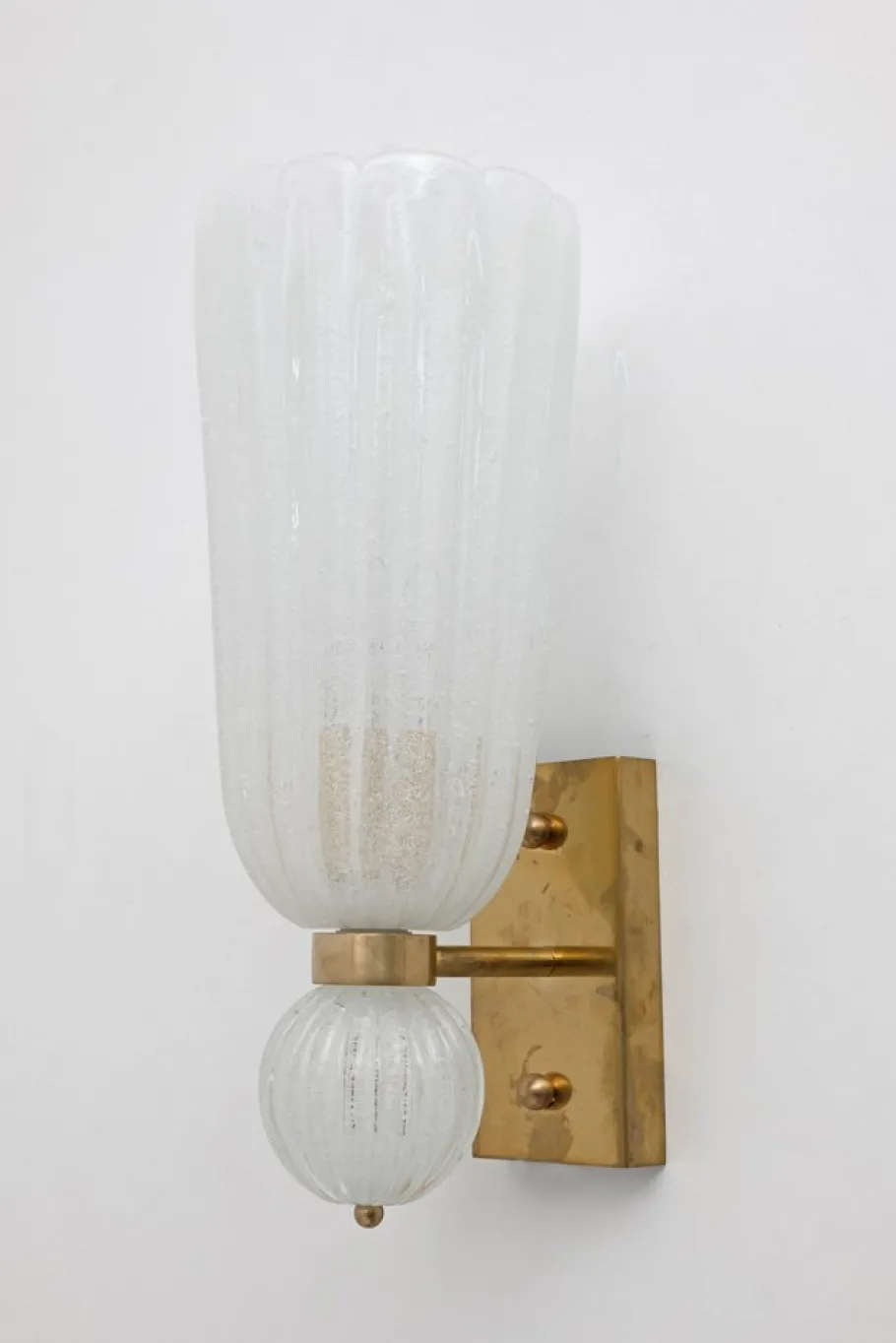 Clearance Pamono Mid-Century Modern Brass and Pulegoso Murano Glass Sconces, 1980, Set of 2