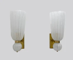 Clearance Pamono Mid-Century Modern Brass and Pulegoso Murano Glass Sconces, 1980, Set of 2
