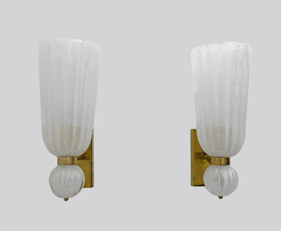 Clearance Pamono Mid-Century Modern Brass and Pulegoso Murano Glass Sconces, 1980, Set of 2