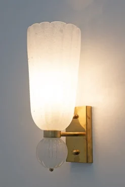 Clearance Pamono Mid-Century Modern Brass and Pulegoso Murano Glass Sconces, 1980, Set of 2