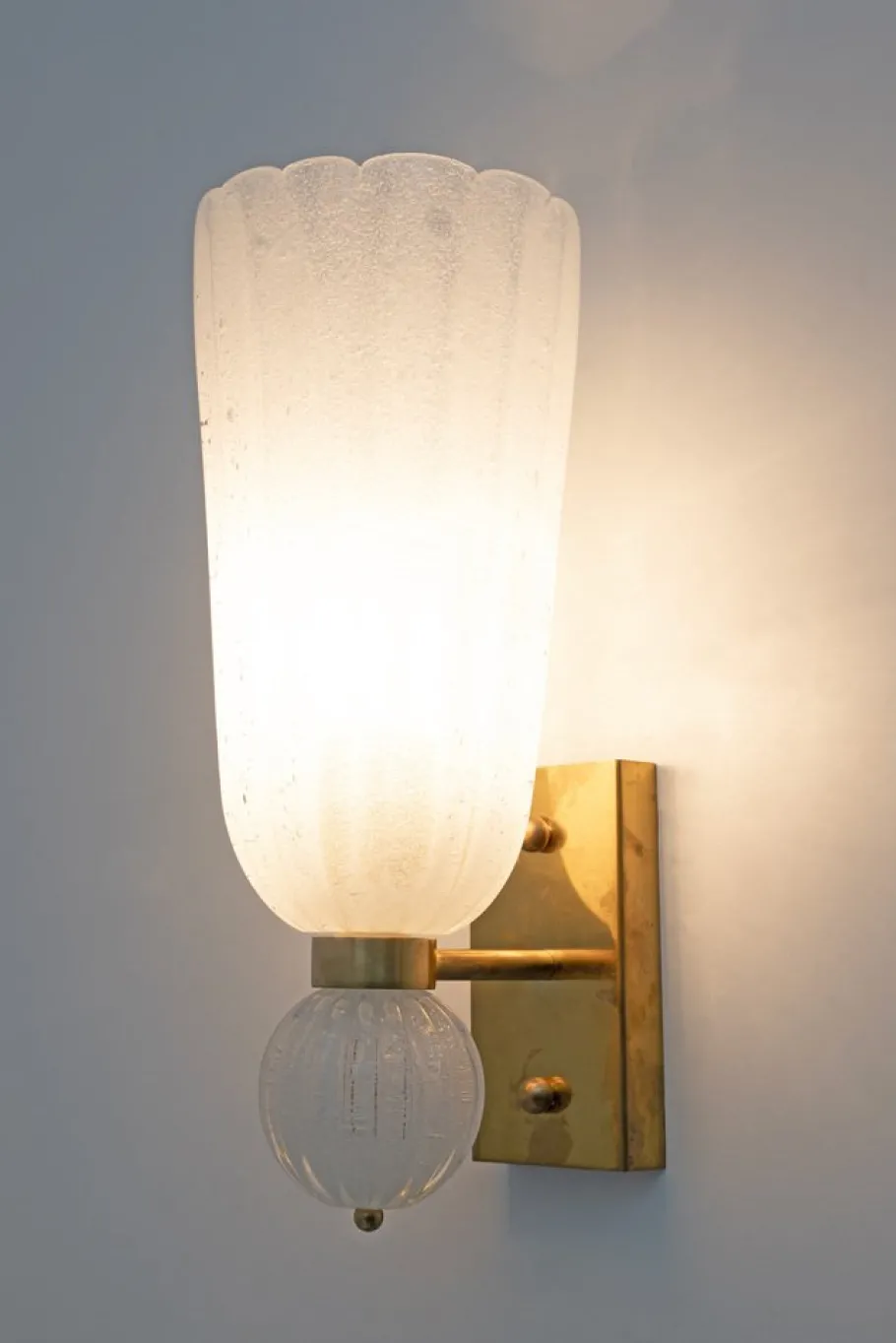 Clearance Pamono Mid-Century Modern Brass and Pulegoso Murano Glass Sconces, 1980, Set of 2