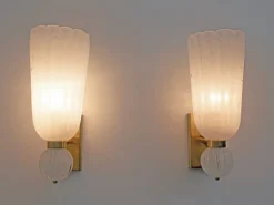 Clearance Pamono Mid-Century Modern Brass and Pulegoso Murano Glass Sconces, 1980, Set of 2