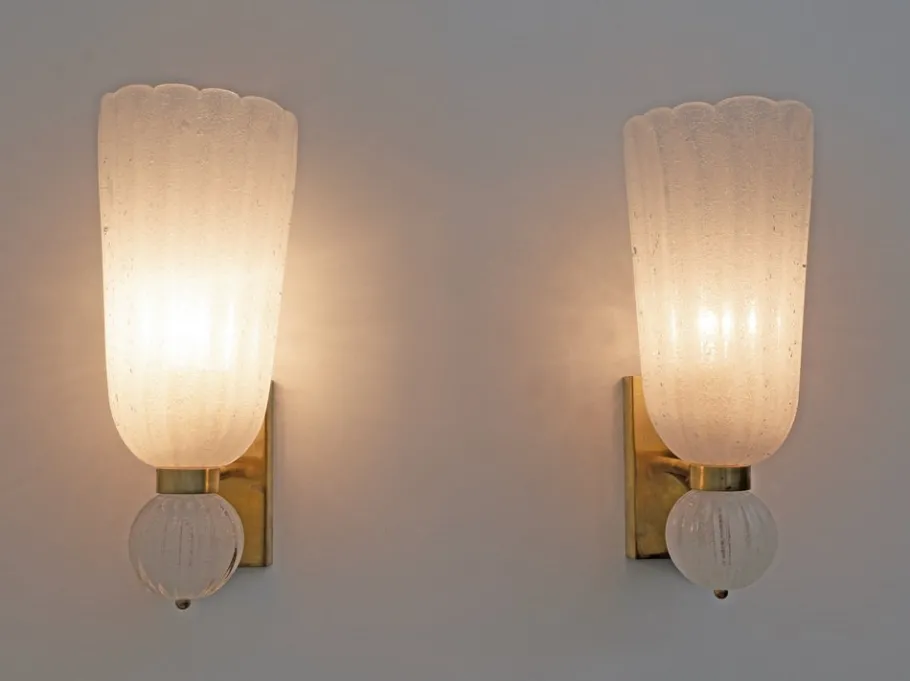 Clearance Pamono Mid-Century Modern Brass and Pulegoso Murano Glass Sconces, 1980, Set of 2