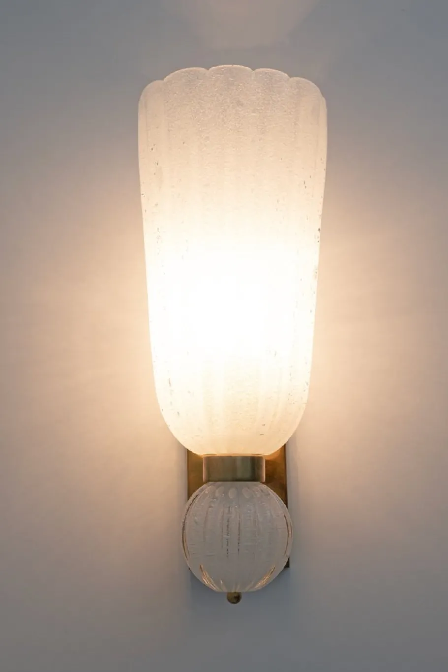 Clearance Pamono Mid-Century Modern Brass and Pulegoso Murano Glass Sconces, 1980, Set of 2