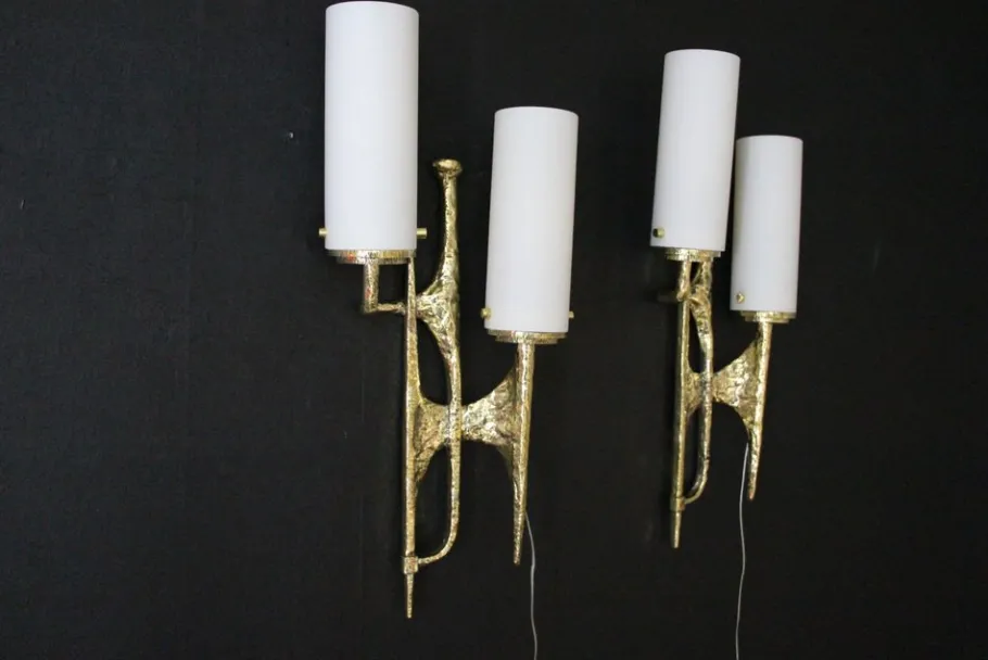 Clearance Pamono Mid-Century Modern Bronze Wall Sconces by Felix Agostini, 1990s, Set of 2