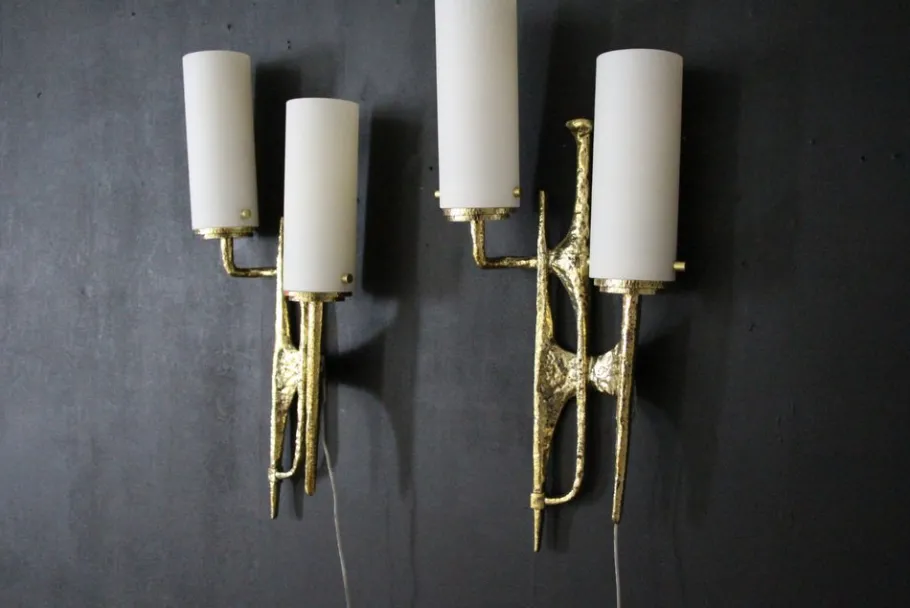 Clearance Pamono Mid-Century Modern Bronze Wall Sconces by Felix Agostini, 1990s, Set of 2