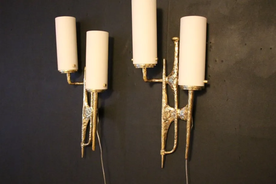 Clearance Pamono Mid-Century Modern Bronze Wall Sconces by Felix Agostini, 1990s, Set of 2