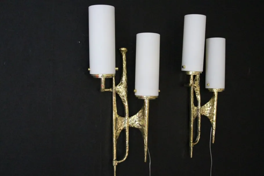 Clearance Pamono Mid-Century Modern Bronze Wall Sconces by Felix Agostini, 1990s, Set of 2