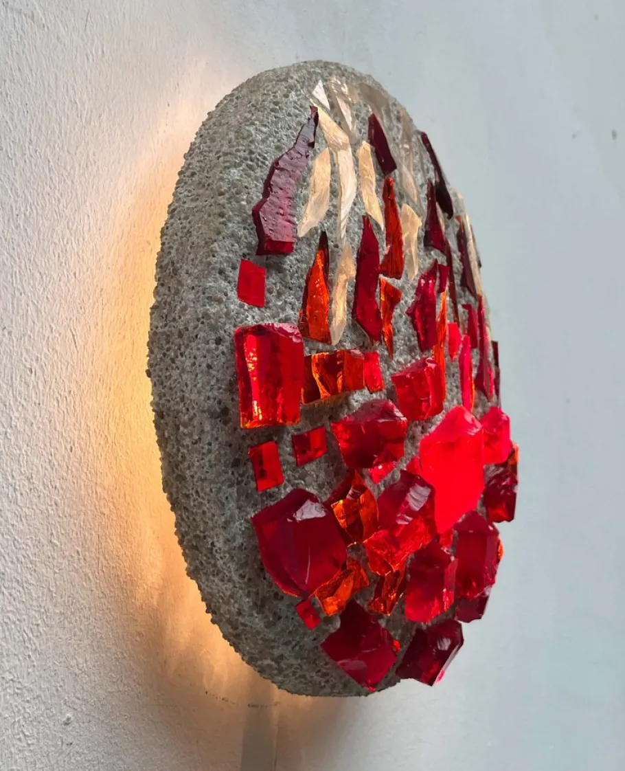 Clearance Pamono Mid-Century Modern Brutalist Glass and Concrete Wall Lamp, 1960s