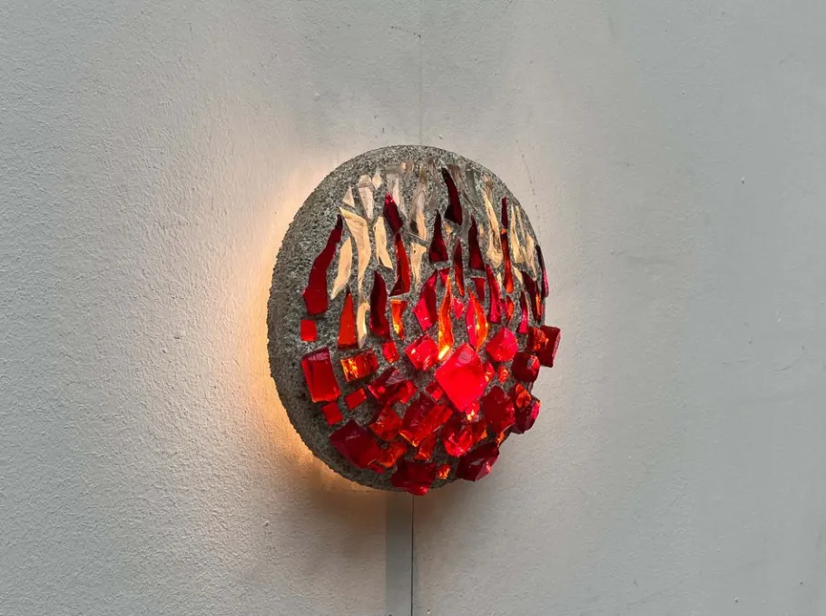 Clearance Pamono Mid-Century Modern Brutalist Glass and Concrete Wall Lamp, 1960s