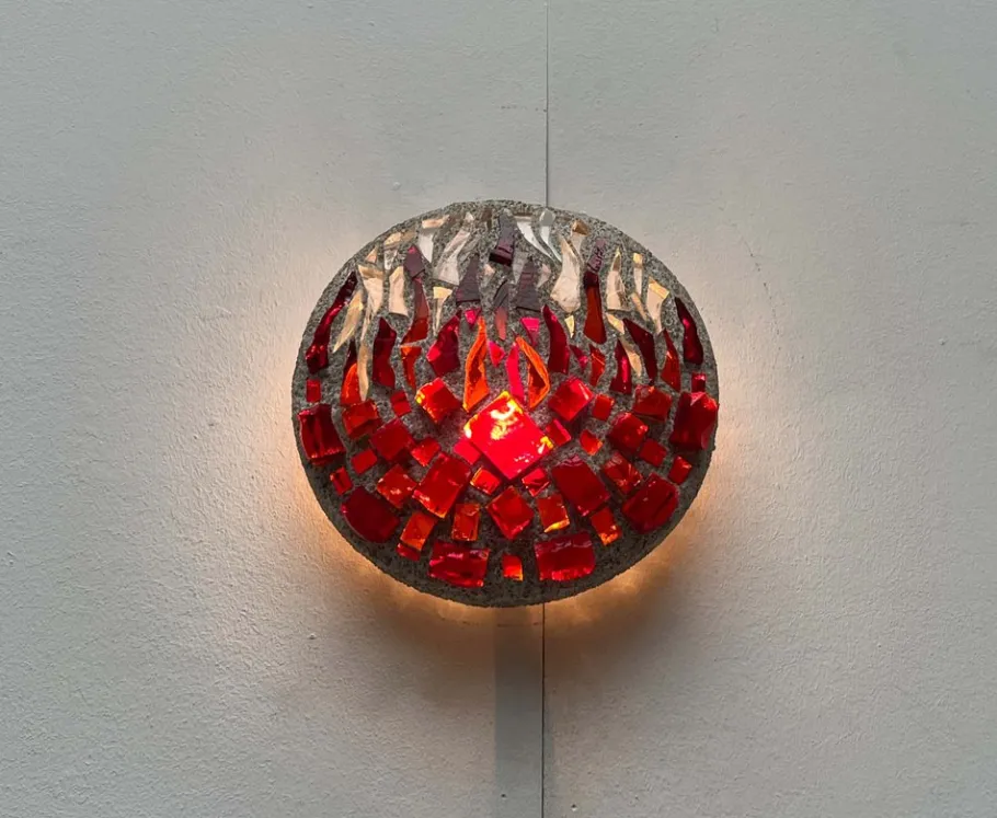 Clearance Pamono Mid-Century Modern Brutalist Glass and Concrete Wall Lamp, 1960s