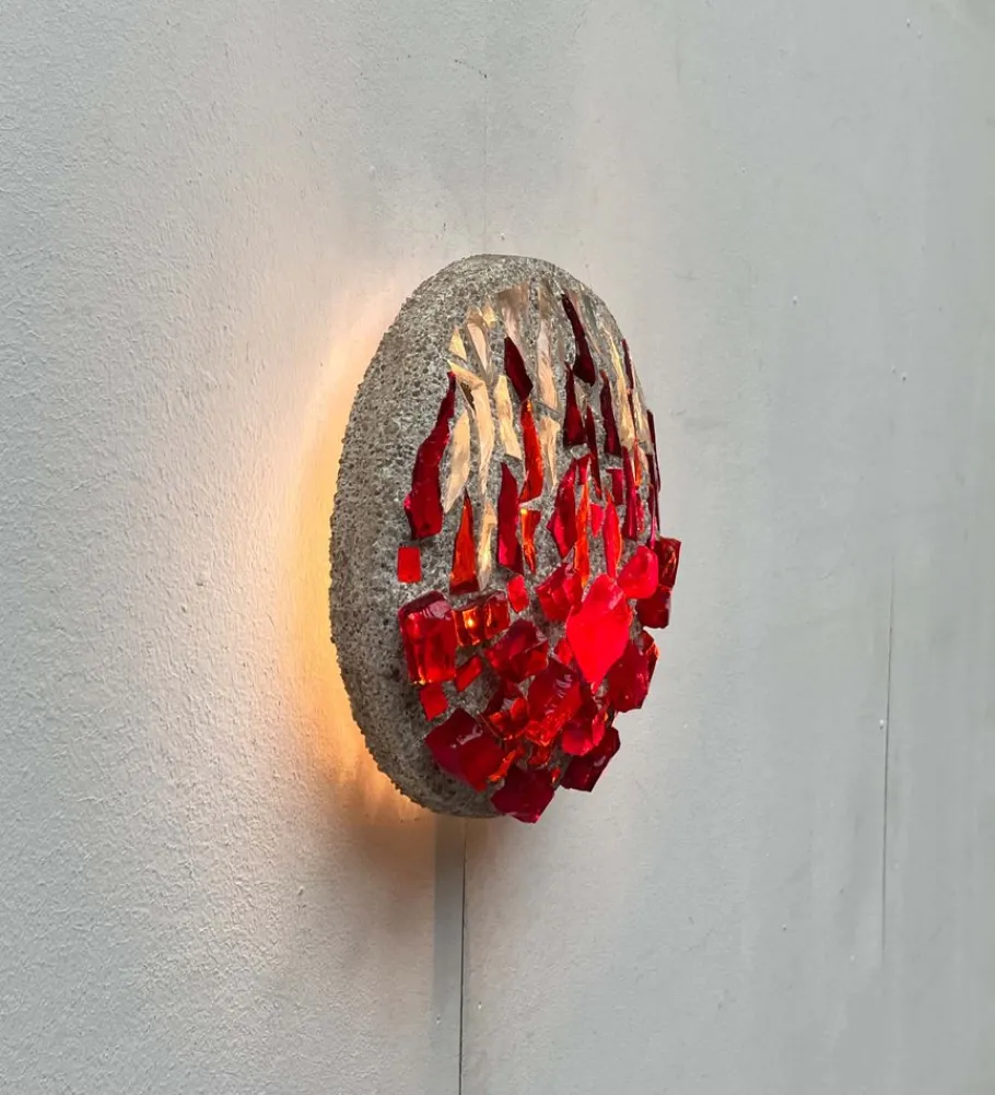 Clearance Pamono Mid-Century Modern Brutalist Glass and Concrete Wall Lamp, 1960s