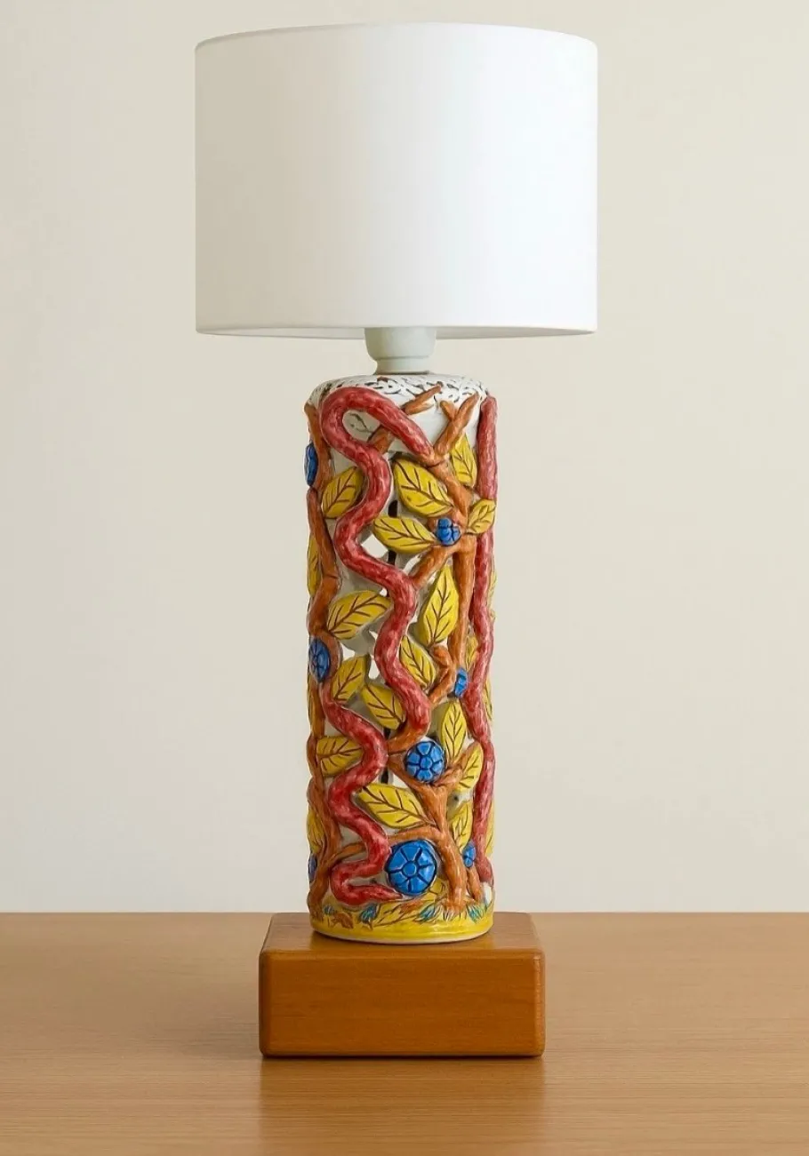 Discount Pamono Mid-Century Modern Ceramic Lamp Base with Eden-Inspired Relief Motifs, 1960s