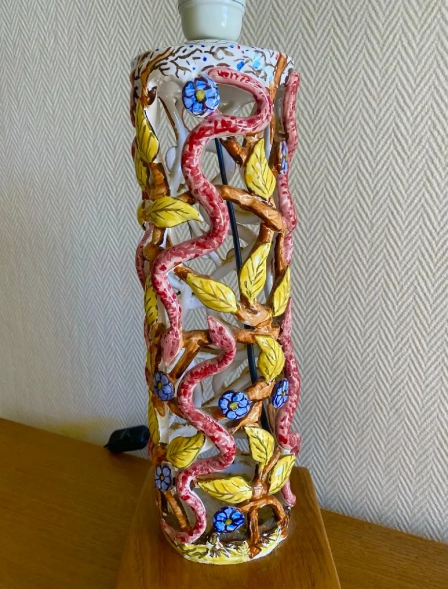 Discount Pamono Mid-Century Modern Ceramic Lamp Base with Eden-Inspired Relief Motifs, 1960s