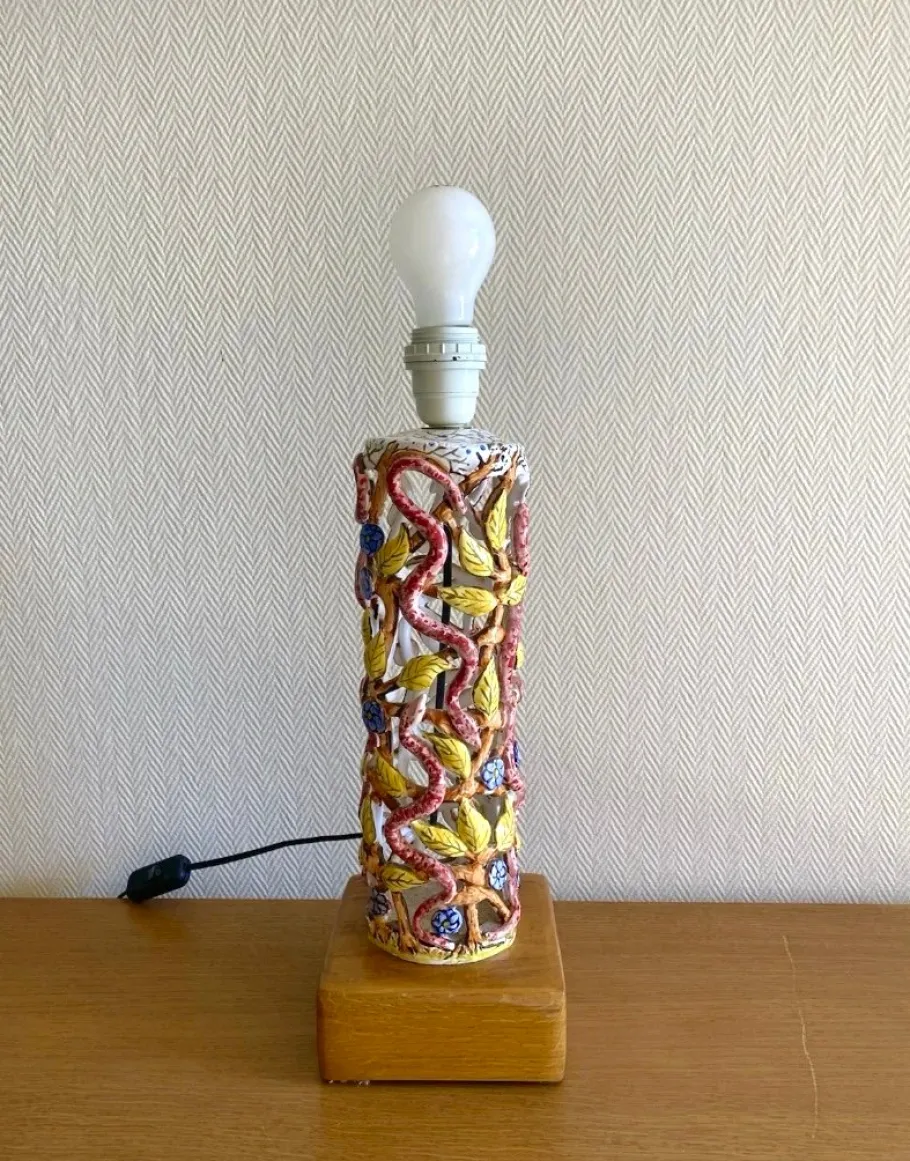 Discount Pamono Mid-Century Modern Ceramic Lamp Base with Eden-Inspired Relief Motifs, 1960s