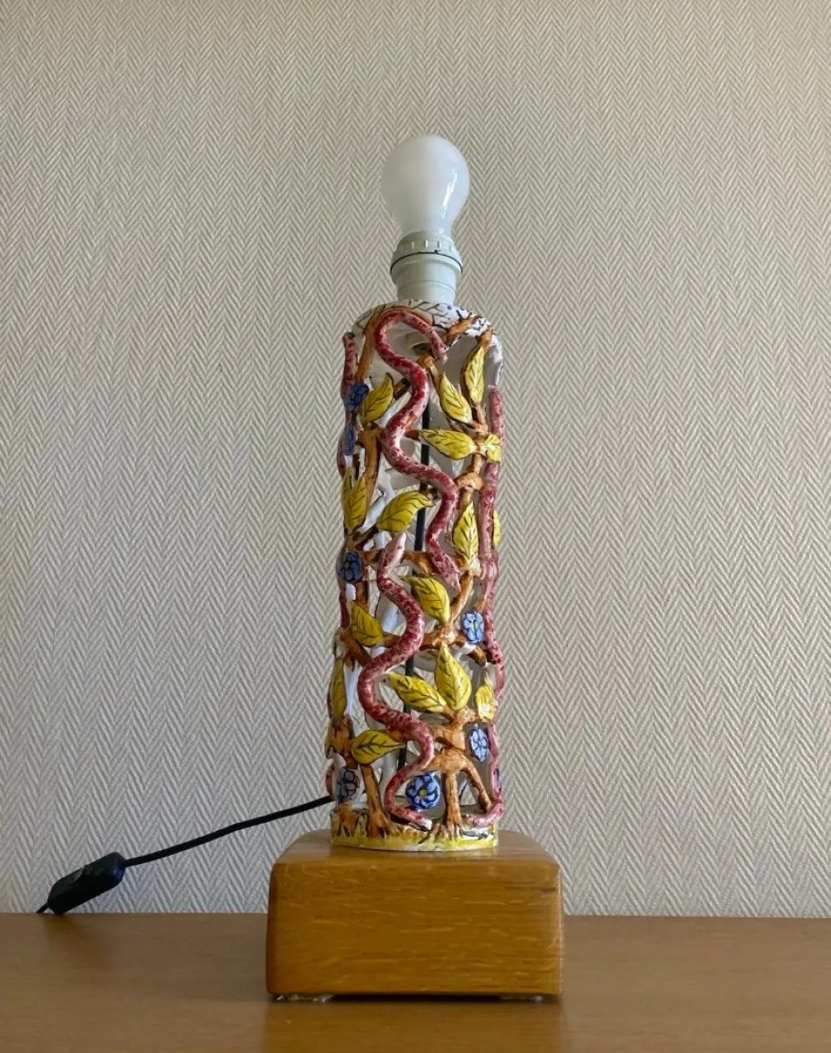 Discount Pamono Mid-Century Modern Ceramic Lamp Base with Eden-Inspired Relief Motifs, 1960s