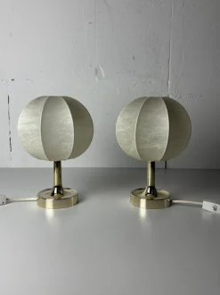 Pamono Midcentury Modern Cocoon and Brass Table Lamps from Goldkant Leuchten, 1960s, Set of 2