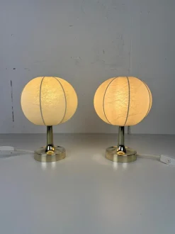 Pamono Midcentury Modern Cocoon and Brass Table Lamps from Goldkant Leuchten, 1960s, Set of 2