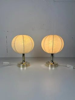 Pamono Midcentury Modern Cocoon and Brass Table Lamps from Goldkant Leuchten, 1960s, Set of 2