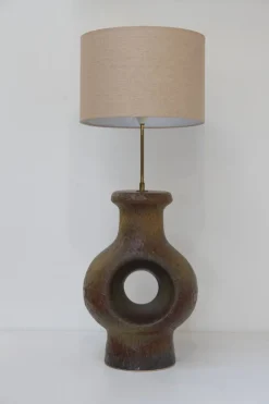 New Pamono Mid-Century Modern Danish Circular Stoneware Floor Lamp, 1960s