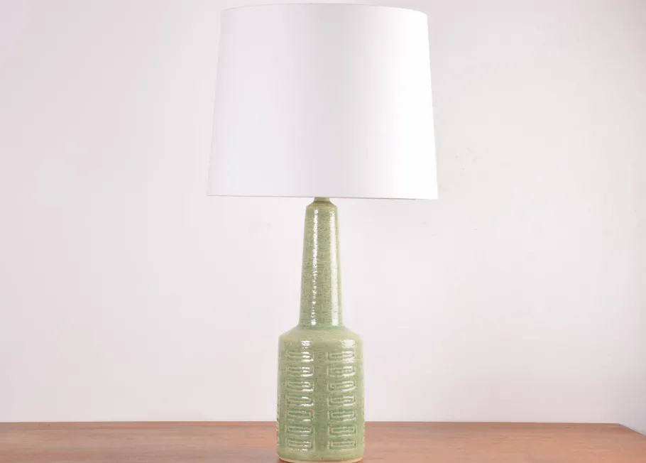 Sale Pamono Mid-Century Modern Danish Green Glaze Ceramic Table Lamp with Shade from Palshus, 1960s