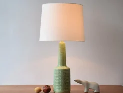 Sale Pamono Mid-Century Modern Danish Green Glaze Ceramic Table Lamp with Shade from Palshus, 1960s
