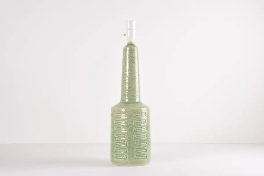 Sale Pamono Mid-Century Modern Danish Green Glaze Ceramic Table Lamp with Shade from Palshus, 1960s