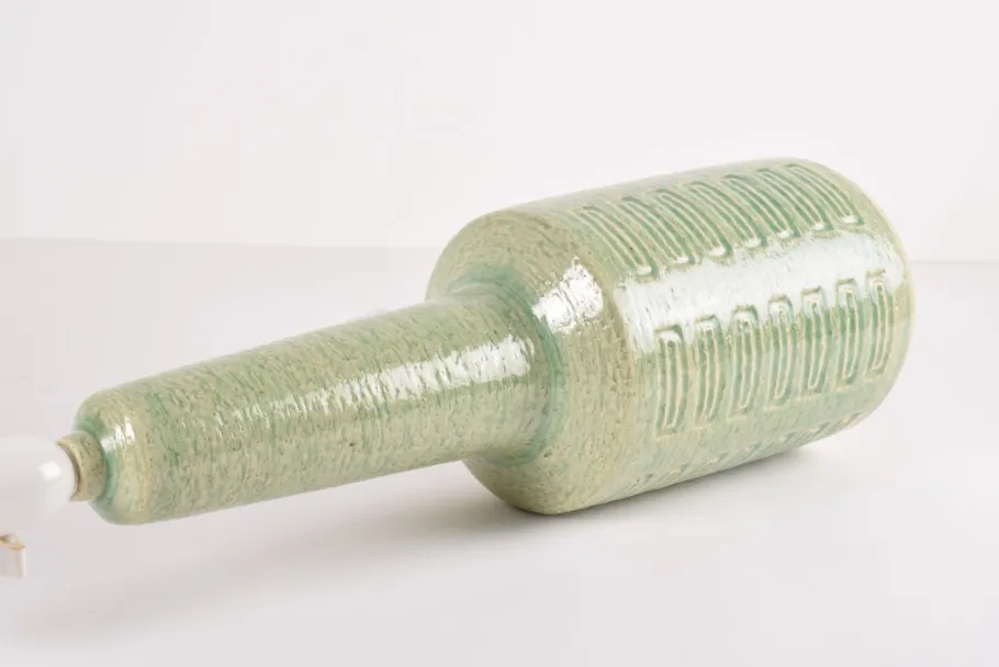 Sale Pamono Mid-Century Modern Danish Green Glaze Ceramic Table Lamp with Shade from Palshus, 1960s