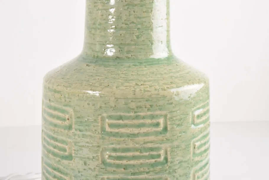 Sale Pamono Mid-Century Modern Danish Green Glaze Ceramic Table Lamp with Shade from Palshus, 1960s