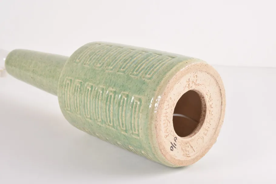 Sale Pamono Mid-Century Modern Danish Green Glaze Ceramic Table Lamp with Shade from Palshus, 1960s